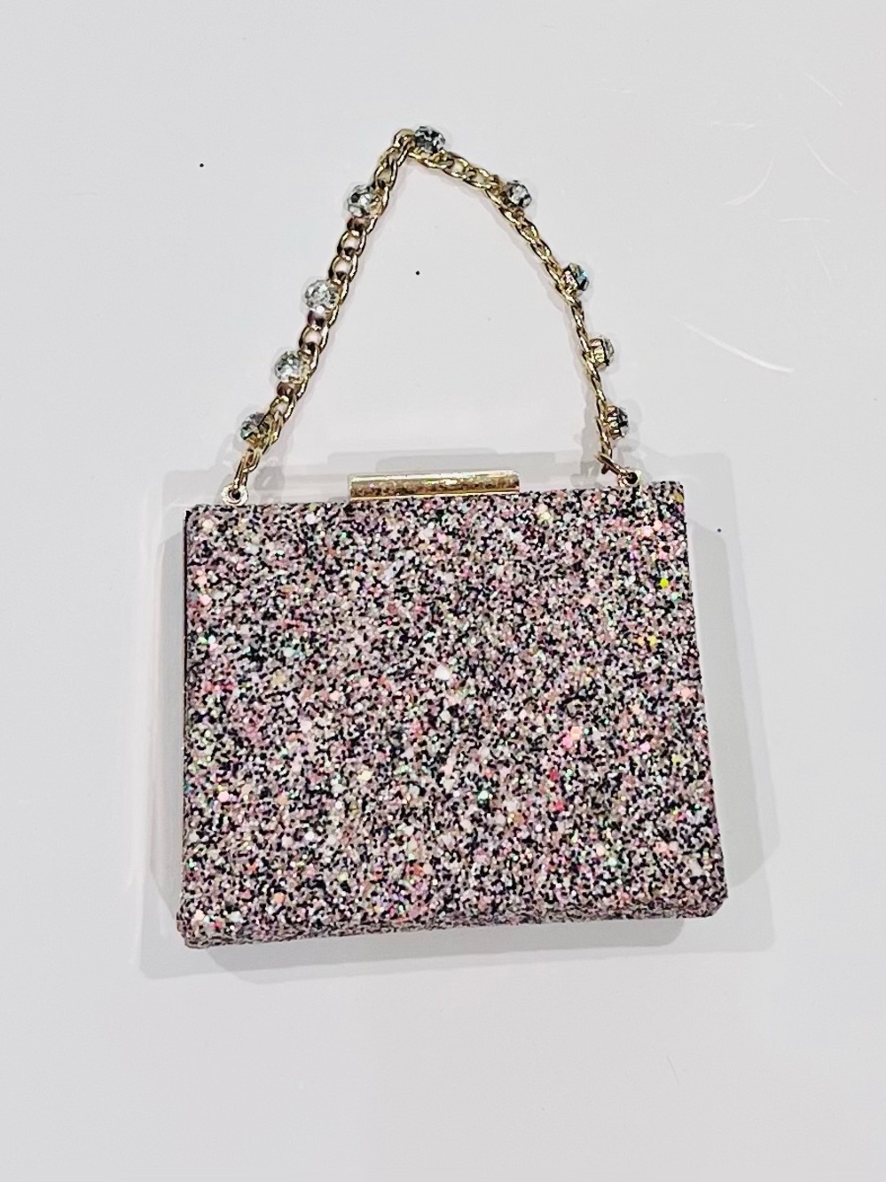 True Decadence Glitter Pink Evening Clutch with Gold Chain NWOT